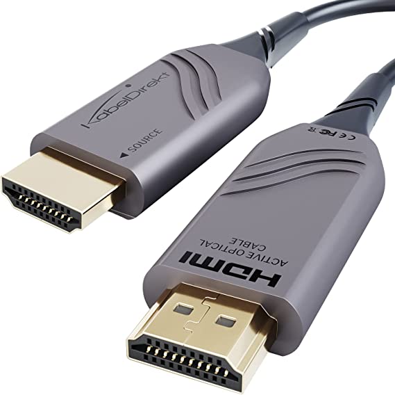 KabelDirekt – كابل 15 م – 8 ك HDMI 2.1، عالي السرعة مصنوع من ألياف فائقة، معتمد (48G, 8K عند 60 هرتز، مرخص رسمياً، ألياف بصرية مرنة للإرسال بدون فقد، رمادي/أسود)