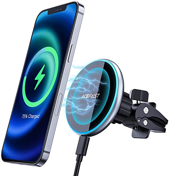 ACEFAST Zinc Alloy Magnetic Wireless Car Charger Compatible with iPhone 12 Pro Max/12 Pro/12, Automatically Align The Position for Charging for iPhone 12 Series, Compatible with Magsafe Cases