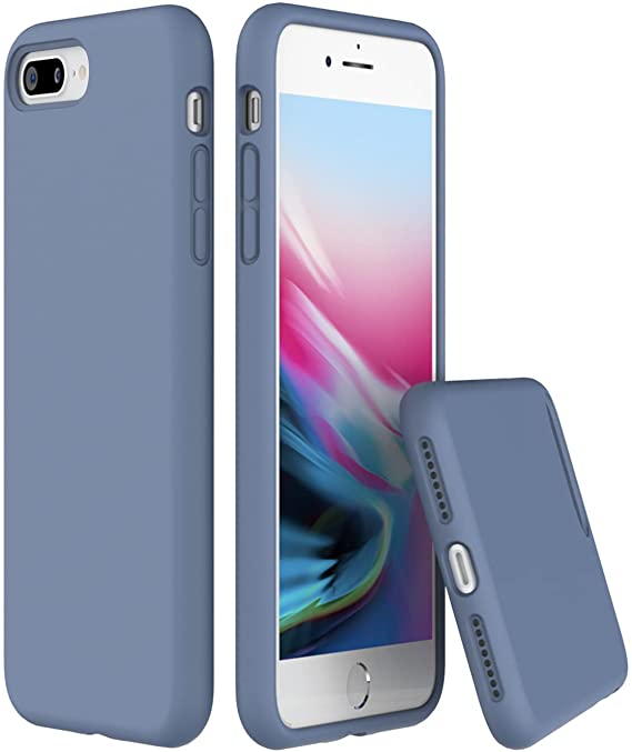K TOMOTO Liquid Silicone Case Compatible with iPhone 8 Plus, iPhone 7 Plus Case (5.5"), Full Body Protection Gel Rubber Shockproof Protective Cover with Microfiber Lining Phone Case, Lavender Gray