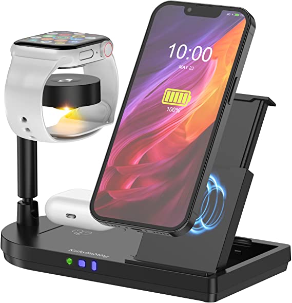 Wireless Charger Stand 4 in 1 Fast Charging Station for Apple Watch SE/6/5/4/3/2/1, AirPods Pro, Compatible with iPhone 13/13 Pro/13 Mini/13 Pro Max/12/11/SE/X/8/8 Plus/Samsung Galaxy S21/S20/Note 10
