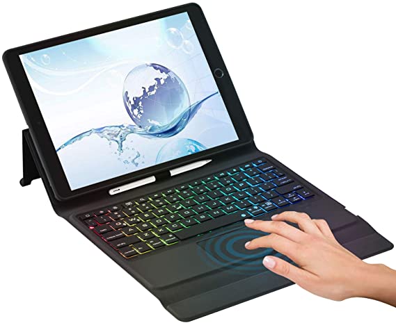 Touchpad Keyboard Case for 10.2 inch iPad 2021 9th & 8th & 7th Gen, Air 3rd Gen/Pro 10.5",7 Color Backlight, Wireless Keyboard,Apple Pencil Holder