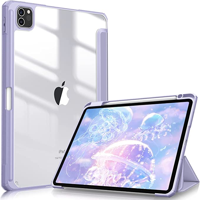 Fintie Hybrid Case for iPad Pro 11-inch (3rd Generation) 2021 - [Built-in Pencil Holder] Shockproof Cover Clear Transparent Back Shell, Also Fit iPad Pro 11" 2nd Gen 2020 / 1st Gen 2018, Lilac Purple