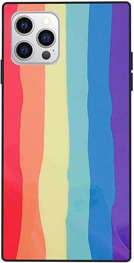 LMING Compatible with iPhone 12/12 Pro Case for Square Candy Rainbow Stylish Pattern for Girls Woman Soft Matte TPU Anti-Fall Shockproof Protective Cover for iPhone 12/12 Pro - 6.1inch (Rainbow)