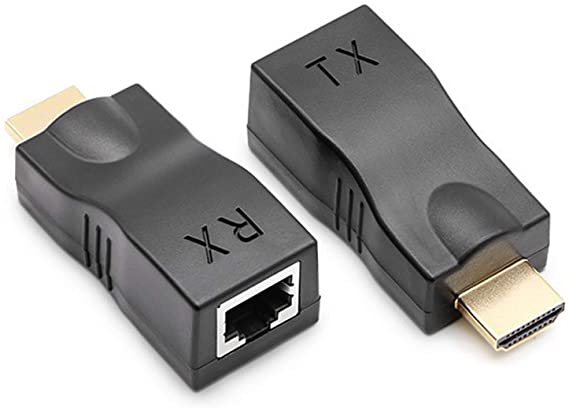 [New Upgrade ] HDMI Extender, 1080P GREATSTAR 30M HDMI to RJ45 Network Cable Extender Converter Adapter with Built-in Thunder Protection Circuit, Support HDCP (Black)