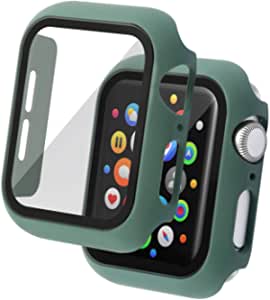 Insten Case Compatible with Apple Watch 44mm Series SE 6 5 4, Matte Hard Cover, Built in Tempered Glass Screen Protector, Full Protection, Green