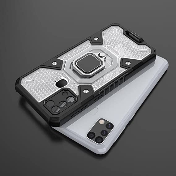 Samsung Galaxy M31 Original New All-in-One Case from GrabMobily - Premium quality Case - Dual Protection Shockproof Case With Short Lanyard - Transparent & Black