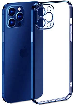 ELDOMOBCA Luxury Electroplated Square Frame Plating case for iPhone 12 Pro Max 6.7 (Blue)