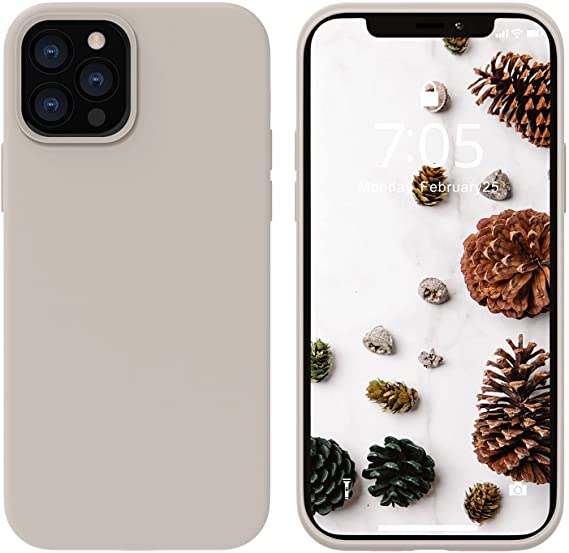 Cospocase Compatible with iPhone 12 Pro Max Case 6.7 inch, Liquid Silicon Case, Full Body Protection Shockproof Drop Protection Case, Soft Microfiber Lining (Light Gray)