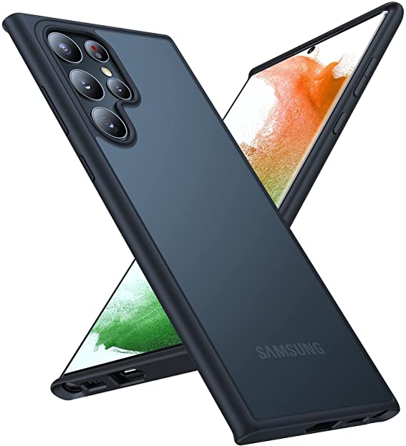 TORRAS Shockproof Designed for Samsung Galaxy S22 Ultra Case [Military Grade Drop d] Semi-Clear S22 Ultra Case Matte Hard Back & Soft Edge Slim Protective for Galaxy S22 Ultra Case 6.8'' 5G Black