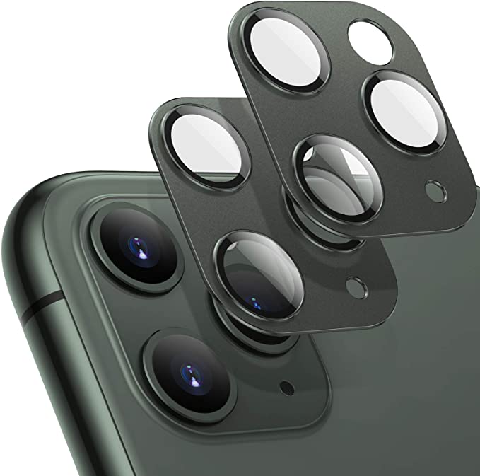 [2Pack] Tensea Compatible iPhone 11 Pro/iPhone 11 Pro Max Camera Lens Protectors, Aviation Aluminum Rear Cover and Tempered Glass Film Back Screen Protectors, 2 Pack (Midnight Green)