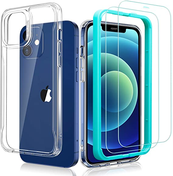 ESR Hybrid Case Set Compatible with iPhone 12 Mini Case with Screen Protectors (2020) [Includes 2-Pack Glass Screen Protectors] [Ergonomic Protective Case] [Shock-Absorbing Corners], 5.4" - Clear