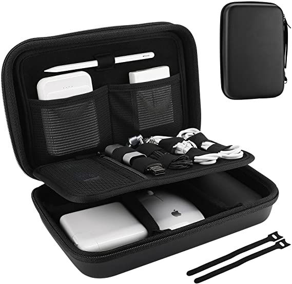 ProCase Hard Travel Electronic Organizer Case for MacBook Power Adapter, Chargers,Cables, Power Bank, Apple Magic Mouse, Apple Pencil, USB Flash Disk, SD Card, Small Portable Accessories Bag -Black