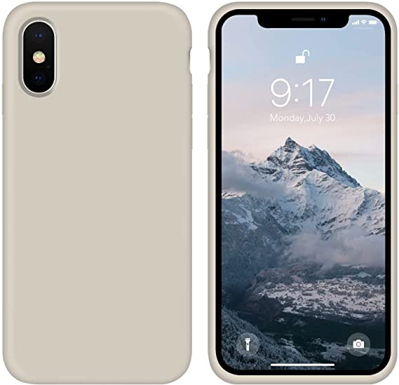 OUXUL Case for iPhone X/iPhone Xs Liquid Silicone Gel Rubber Phone Case,iPhone X/iPhone Xs 5.8 Inch Full Body Slim Soft Microfiber Lining Protective Case (Stone)