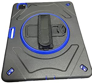 Swivel 360 Degree Kickstand PC Silicone Cover with Hand Strap for iPad Pro 12.9in 5th/4th/3rd Generation 2021/20/2018 (Black)