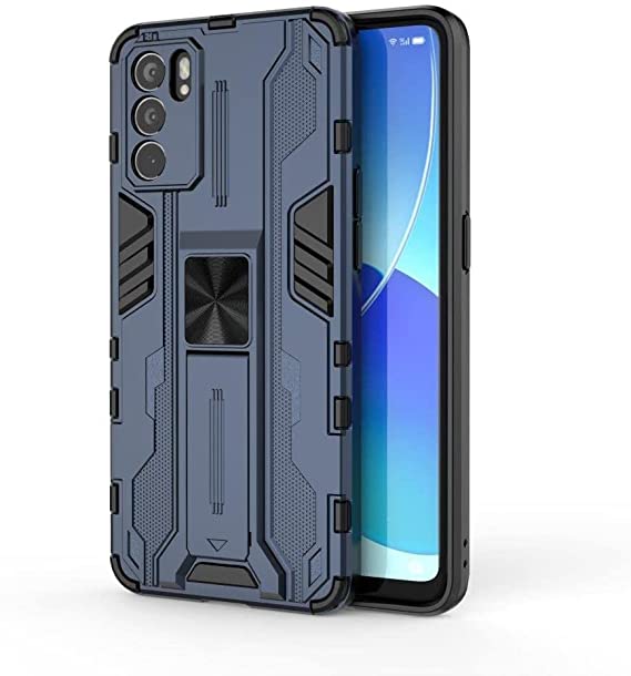 For Oppo Reno 6 (5G Only) Iron Man Rugged Shockproof Kickstand Cover - Heavy Duty Armor Shockproof Cover - Original New cover From GrabMobily - Blue