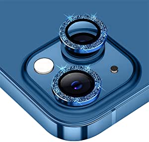 Suoman 2-Pack for iPhone 13 Mini 5.4 inch / 13 6.1 inch Camera Lens Protector, Camera Cover Circle Tempered Glass for iPhone 13 Mini 5.4 inch / 13 6.1 inch [Glitter Diamonds] - Blue