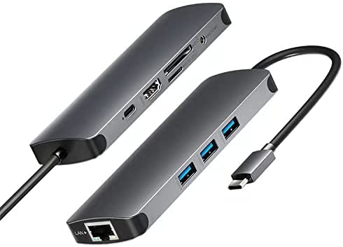 USB3.0 Hub Extender 9-in-1 has 3 USB3.0 Ports, Gigabit Ethernet Ports, 13.5 mm Audio Ports, and a 4K HDMISD/TF Card Reader.