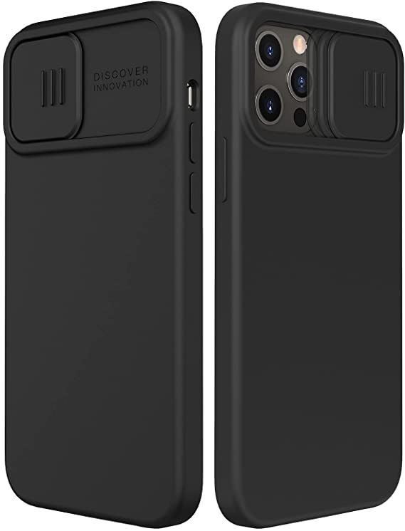 Nillkin Compatible with Silicone Case for iPhone 12/12 Pro 6.1 inch, Liquid Silicone Case with Slide Camera Cover - Black
