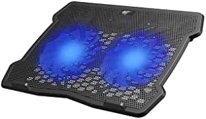 HAVIT F2075 Cooling Blue LED Light Laptop Pad, 2 Powerful Fans, 2 USB-A Charging,Black