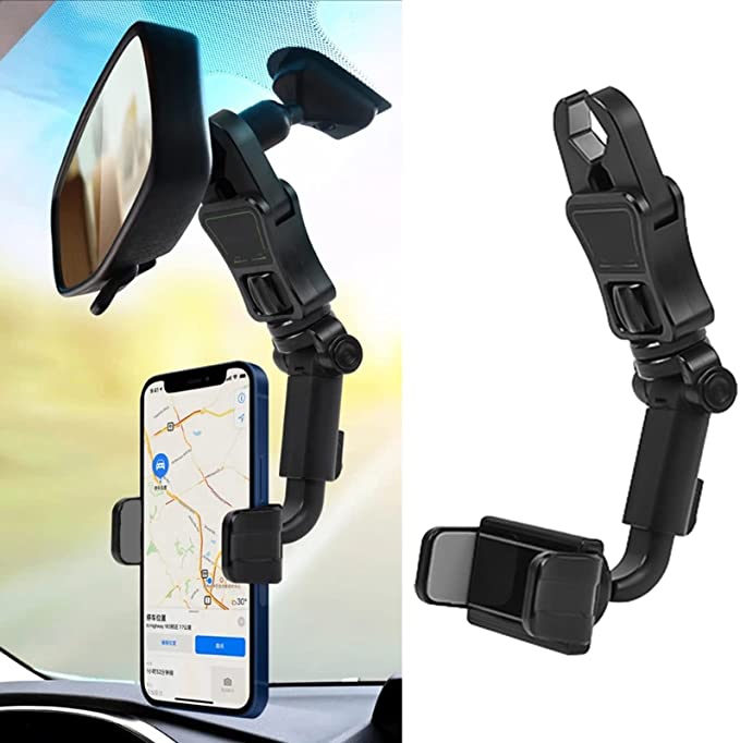 Car Mount Phone GPS Holder, HiYi 1Pc Auto Rearview Mirror Seat Hanging Clip Adjustable Bracket, Universal Multifunctional 360 Degree Rotatable Mobile Phone Holder (Clip-Gray)