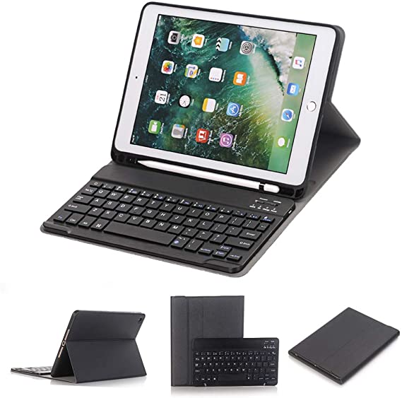 for iPad Air 10.5 (3rd Gen) 2019 Keyboard Case, Slim Leather Shell Case Wireless Bluetooth Detachable Keyboard with Built-in Apple Pencil Holder Cover for iPad Pro 10.5 Inch 2017/2019 (Black)