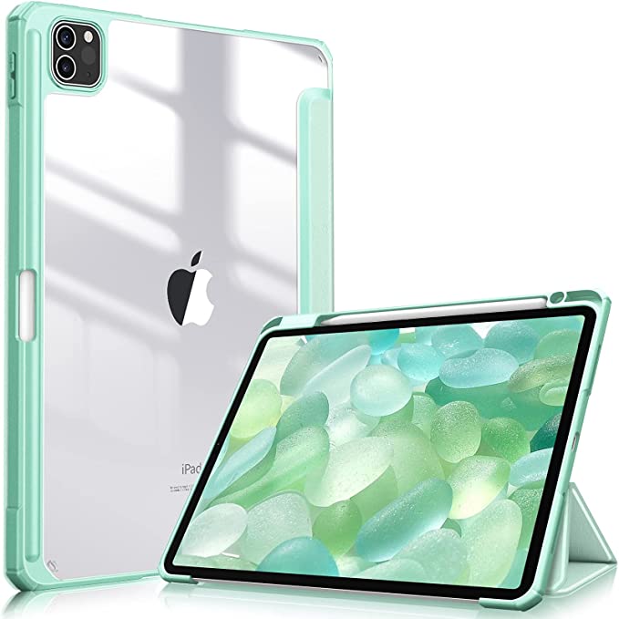 Fintie Hybrid Slim Case for iPad Pro 11 Inch 3rd Generation 2021 - [Supports 2nd Gen Pencil Charging ] Shockproof Cover with Clear Back Shell fit iPad Pro 11" 3rd 2nd 1st Generation, Green