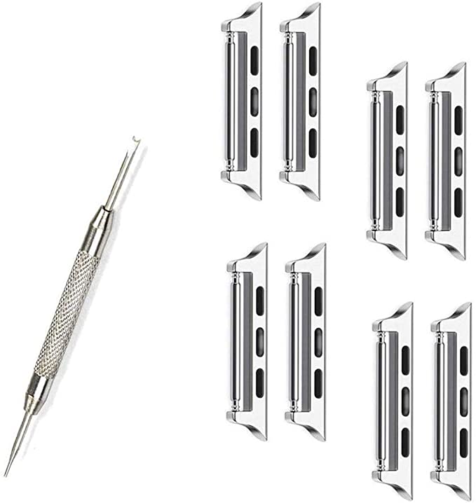 Watch Strap Connector Replaceable Stainless Steel Link Clasp Adapter with Replacement Tool Compatible with Apple Watch Band 38mm 40mm (4 Pair,Black)