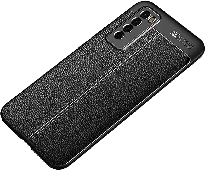 Case for Huawei Nova 7, Shockproof Original Leather Pattern Back Case Cover Carbon Fiber - Premium quality Case From GrabMobily - Black