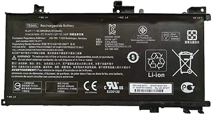 SERNN TE04XL Replacement Compatible with HP Owmen 15-ax200 ax250wm ax210nr ax243dx ax256nr ax252nr ax220tx Pavilion 15-bc200 bc204nf 15t-bc200 X7P44AV 905175-271 905277-855 [15.4V 63.3Wh]