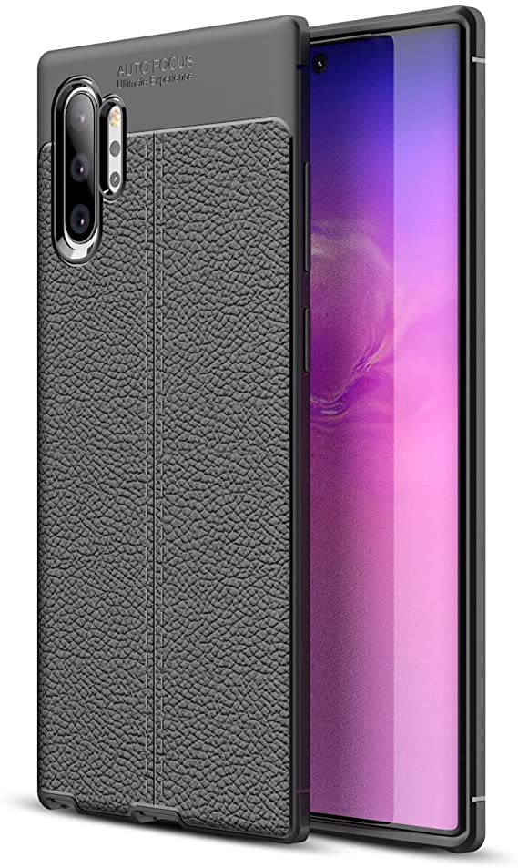 Samsung Galaxy Note 10 Plus, Shockproof Original Leather Pattern Back Case Cover Carbon Fiber From CompuMisr - Black