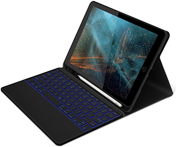 Backlit Keyboard Case Compatible with iPad 10.2 9th Gen. 2021, iPad 10.2 2020 8th Gen, iPad 10.2 2019 7th Gen, iPad Air 3rd Gen. 10.5", iPad Pro 10.5", Case & Detachable Keyboard UK Layout, Black