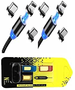 Magnetic USB Charging Cable Micro USB Type C Product (2back) with LED, Multi 3-in-1 Cable Charger for Android Phone,Multiple Charging Adapters.Fast Charge X-PLUS (1-Black, 2M/6.6ft)