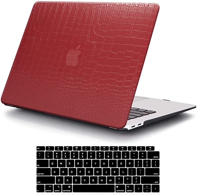 Funut Compatible with MacBook Air 13 Inch Case 2021 2020 2019 2018 Release M1 A2337 A2179 A1932 Retina Touch ID, MacBook Air 2020 Case, PU Leather Protective Hard Shell Case & Keyboard Cover,Red Wine