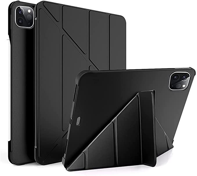 Smart Case Compatible with Ipad Pro 12.9 Inch (5th/4th/3rd Generation, 2021/2020/2018), Smart Case Flip Cover Leather with Pen Holder Case Soft TPU Back And Trifold Stand With Auto Sleep (Black)