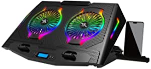 Standard ICE07 Gaming Laptop Cooling Pad Stand with Mobile Holder – 2*RGB BIG Fans – LCD Screen – 2*USB - Suitable for 12-17 inch laptops