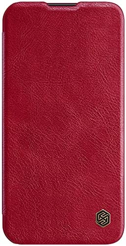 Nillkin Case for Apple iPhone 13 (6.1" Inch) Qin Pro Camshield Camera Slider Genuine Classic Leather Flip Folio + Card Slot Red Color