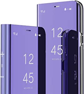 LEMAXELERS Samsung Galaxy A52 5G Case Slim Mirror Design Clear View Flip Bookstyle Ultra Slim Protecter Shell with Kickstand Protective Cover for Samsung Galaxy A52 5G Mirror PU PU Purple