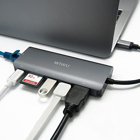 WiWU USB C Hub, Multi-port Type C Adapter For MacBook And MacBook Pro (Space Gray)