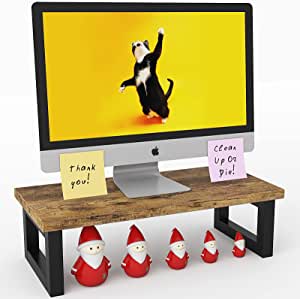 ORLALAR Small Monitor Stand Riser Desktop Wood Computer Riser Shelf Adjustable Laptop Stand Riser Holder with Metal Legs for Office Supplies, 15.5 inches, Rustic Brown
