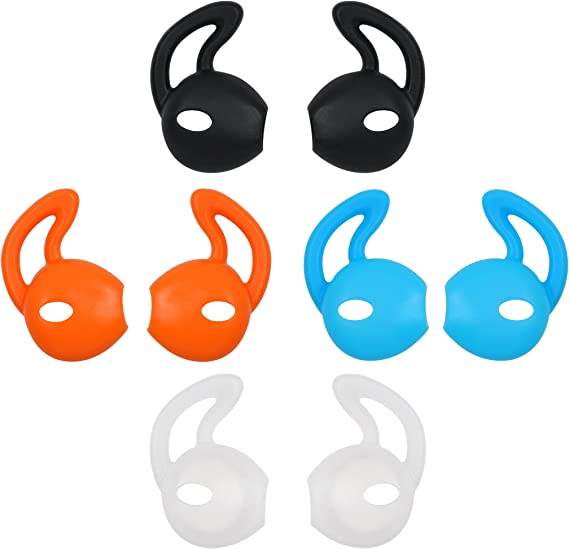 ALXCD Ear Gel for iPhone Earpods, Ear Buds Tips, 4 Pair Anti-Slip Soft Silicone Replacement Earbud Tips for Earphone of iPhone7 SE 6s iPhone 6s Plus 5s [Sport](Black/White/Blue/Orange)