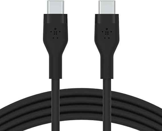 Belkin BoostCharge Flex Silicone USB Type C to C Cable (1M/3.3FT), USB-IF Certified Power Delivery PD Fast Charging Cable for MacBook Pro, iPad Pro, Galaxy S21, Ultra, Plus and More- Black