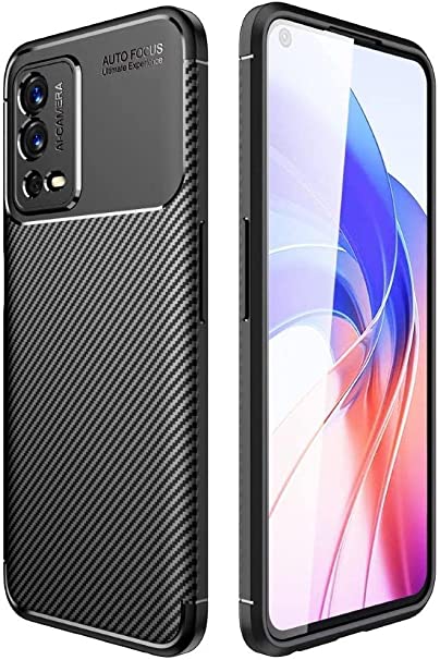 جراب لهاتف Oppo A55 (4G فقط) ، جراب واقٍ مرن ومتين بنمط ألياف الكربون المصقول - غطاء عالي الجودة من GrabMobily - أسود