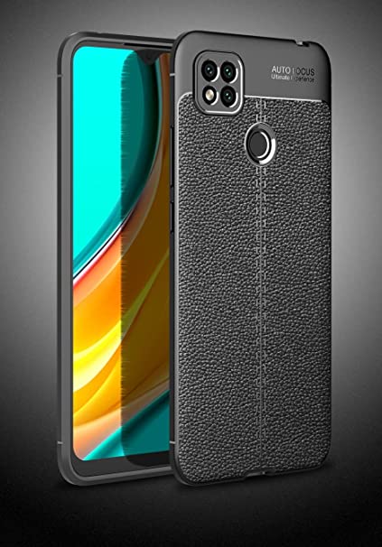 Xiaomi Redmi 9C, Shockproof Original Leather Pattern Back Case Cover Carbon Fiber From CompuMisr - Black