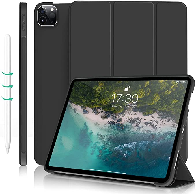 Kenke Case for 11 Inch iPad Pro 3rd Generation (2021), Trifold Stand Premium Case,Auto Sleep/Wake,Support Pencil 2nd Gen ,Soft Lightweight Slim TPU Back Smart Cover,for iPad pro 11 2020/2018 -Black