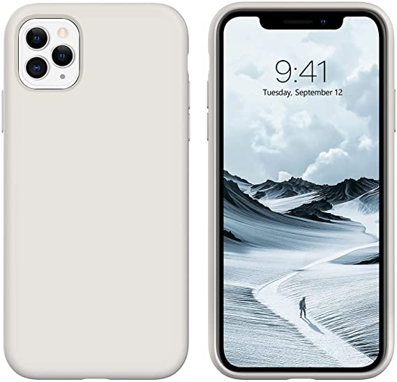 DUEDUE iPhone 11 Pro Case, Liquid Silicone Soft Gel Rubber Slim Cover with Microfiber Cloth Lining Cushion Shockproof Full Body Protective Case for iPhone 11 Pro 5.8" 2019, Stone