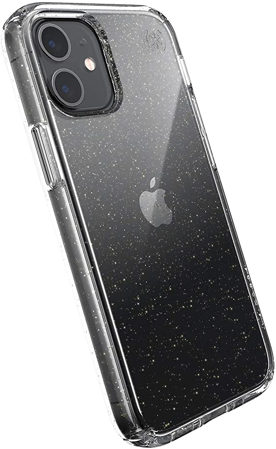 Speck Products Presidio Perfect-Clear + Glitter iPhone 12 Mini Case, Clear with Gold Glitter/Clear