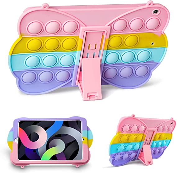 Pop Case for iPad 10.2 Inch with Kickstand,2020 iPad 8th Generation Case,2019 iPad 7th 2021 iPad 9th Gen Case,Bubbles Bow-knot Butterfly iPad Protective Cover for Girls Women Kids Stress Reliever Gift
