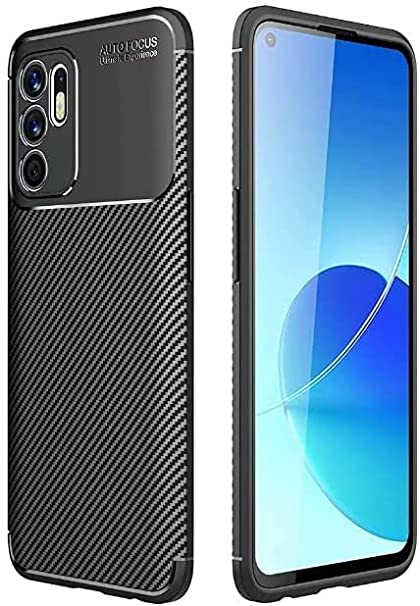 Case For Oppo Reno 6 (4G Only), Flexible Rugged Armor Case with Brushed Carbon Fiber Pattern - premium quality cover From GrabMobily -Black