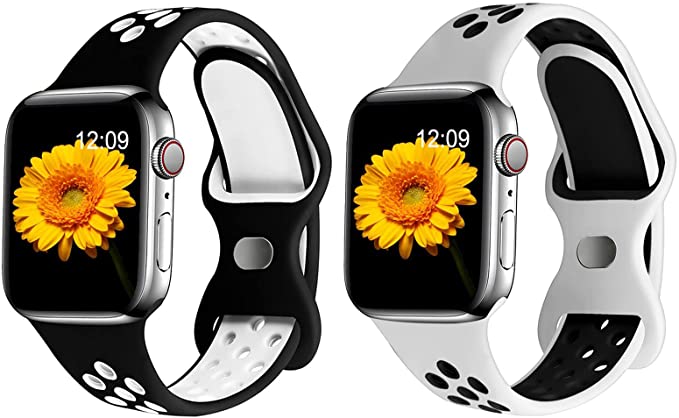 Gurmoir 2 Pack Silicone Sport Watch Bands Compatible with Apple Watch Band 38mm 40mm 42mm 44mm for Women Men, Soft Silicone Band Replacement Sport Strap Band for iWatch Series 6/5/4/3/2/1/SE