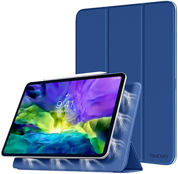 TiMOVO Case for New iPad Pro 11 Inch 2020 (2nd Generation), Strong Magnetic Trifold Stand Case Cover with Auto Sleep/Wake Fit iPad Pro 11" 2020 Release [Support Pencil Pair & Charging],Navy Blue